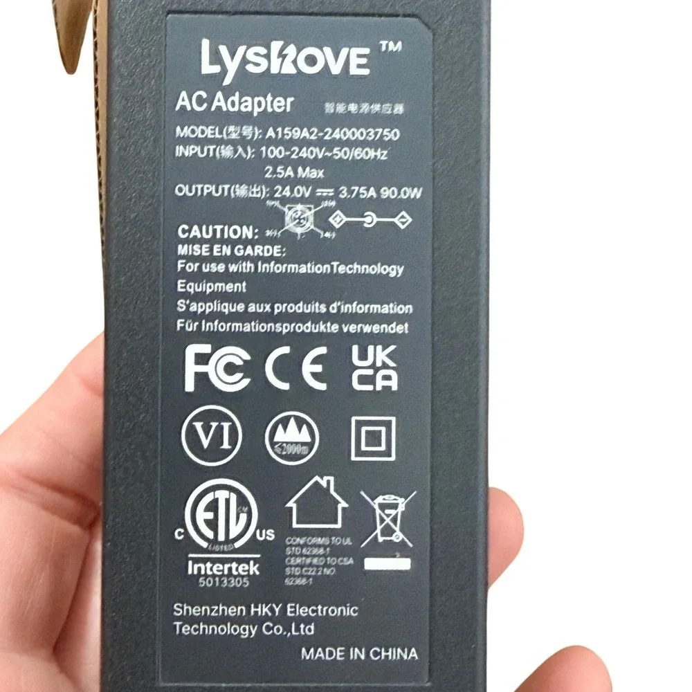 Lysrove AC Adapter 24V 90W Power Supply A159A2 OS Black Electronics
